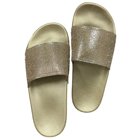 Gold Rhinestone Slides - Comfortable Sparkling Sandals with Glitter Band NWB! - Picture 5 of 9